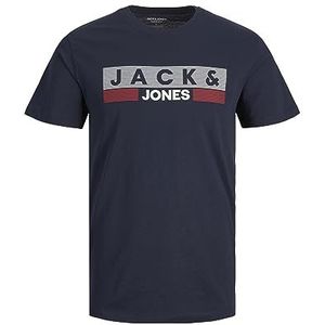 Heren JACK & JONES Logo T-Shirt Grote Maat Ronde hals Korte mouw Shirt Plus Size JJECORP, Colour:Dark blue-2, Size:6XL