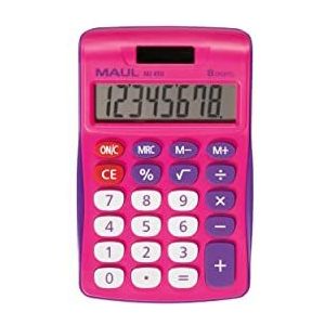 MAUL MJ 450 Zakrekenmachine, groot display met 8 cijfers, standaardfuncties voor kantoor, thuis, school, zonne-rekenmachine met batterijgebruik in het donker, functietoetsen gekleurd, roze