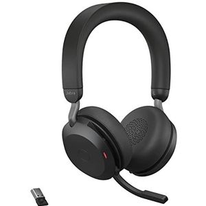 Jabra Evolve2 75 draadloze PC headset met 8-microfoontechnologie - dual-foam stereo headphone met ruisonderdrukking, USB-A Bluetooth-adapter en MS Teams-compatibiliteit - zwart
