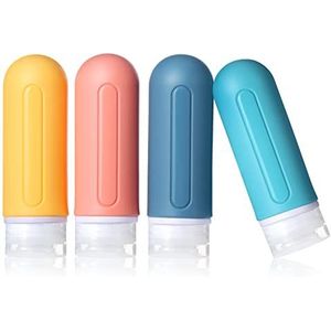 Diboniur Reisflessen van siliconen, 4 stuks reisflessen voor vliegtuigen, 89 ml, herbruikbare container voor shampoo, crème, vloeistoffen en lotion