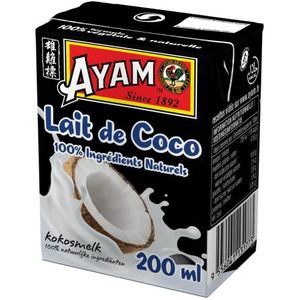 AYAM Kokosmelk, 100% natuurlijke ingrediënten, authentieke smaak, verse kokosnoot, hoge kwaliteit, gezonde voeding, plantaardige melk, lactosevrij, glutenvrij, 200 ml