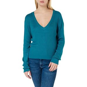 Desires Geisha Rib V-Pullover, Kristal Blauwgroen, S