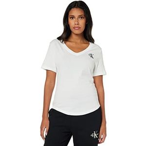 Calvin Klein Jeans Monogram Logo Slim V-hals T-shirt voor dames, Wit (Bright White), XXS