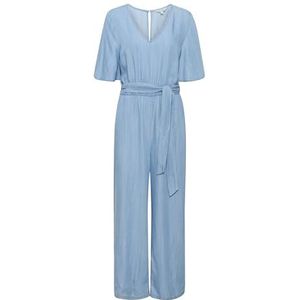 Part Two Damesjumpsuit met halve mouwen V-hals brede pijpen aan de zijkant met zakken, Medium Blue Denim, 40