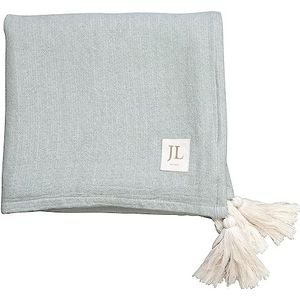 Jean & Len Bankdeken met kwastjes van 100% biologisch katoen, Oeko-Tex & GOTS-gecertificeerd, geproduceerd in Turkije, omkeerbare deken voor de bank, kleur ecru/mint, afmetingen 130 x 180 cm