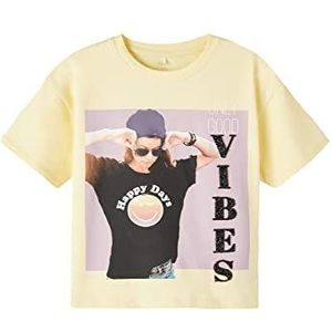 Bestseller A/S Meisjes NKFASSA Happy SS Boxy TOP SMI T-shirt, Double Cream, 116, Double Cream, 116 cm