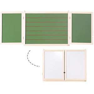 Roba Tafel, groot hangbord opvouwbaar met schilderbord magnetisch wit & krijtbord/schrijfbord gelijnd, schoolbord, kinderbord hout, naturel