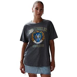 Trendyol Dames oversized standaard brei T-shirt met ronde hals, Antraciet, M
