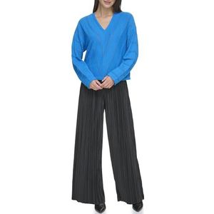 DKNY Pointelle sweater met lange mouwen en V-hals, Electric Blue, S