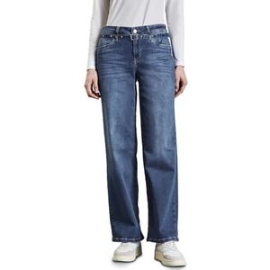 Street One Dames Wide Leg Jeans met riem, Mid Blue Soft Wash, 29W / 32L