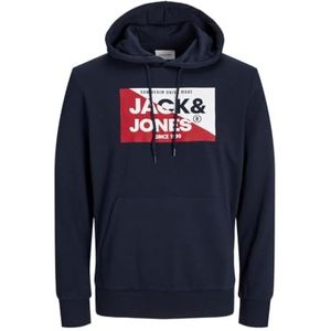 JACK&JONES PLUS Jjnolan Sweat Hood Pls capuchontrui voor heren, Navy Blazer/Print: big, 4XL grote maten