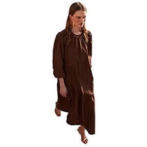 TRENDYOL Dames Woman Mini Standaard ronde hals geweven stof jurk, bruin, 36