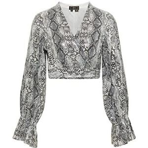 ZITHA Dames wikkelblouse met pailletten 19523476-ZI01, grijs, S, grijs, S