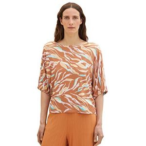 TOM TAILOR Dames 1036792 T-shirt, 31758-Brown Abstract Leaf Design, XXS, 31758 - Brown Abstract Leaf Design, XXS