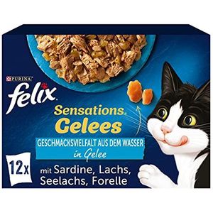 FELIX Sensations Gelees Katzenfutter nass in Gelee, Fisch Sorten-Mix, 6er Pack (6 x 12 Beutel à 85g)