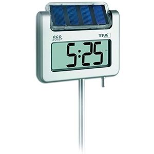 TFA Dostmann digitale tuinthermometer AVENUE met zonneverlichting, 30.2026, groot display, max.-min.-waarden, weerbestendig, weergave van temperatuur en tijd, zilver, (L) 175 x (B) 38 x (H) 1145 mm