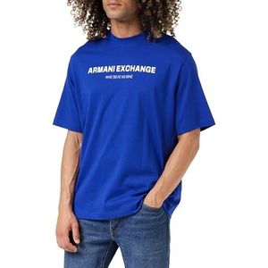 Armani Exchange Herensweater met korte mouwen, bedrukt logo, cross-genderpolo sweater, blauw, XL