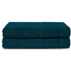 Komfortec Set van 2 saunadoeken, 70 x 200 cm, van 100% katoen, XXL-saunahanddoek, zacht, groot, badstof, sneldrogend, petrol