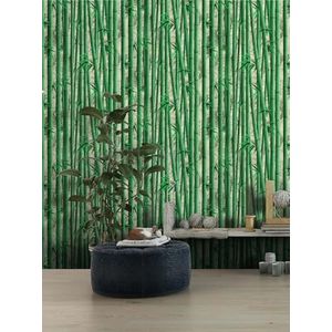 BUVU Vinylbehang 0,53 x 10 m wasbaar behang met groene bamboe motief