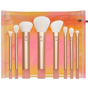 REAL TECHNIQUES The Wanderer Make up Brush Kit, Premium en Professional 8 Midi-formaat Borstelset met tas, zachte haren, foundations, poeders en concealers, goud