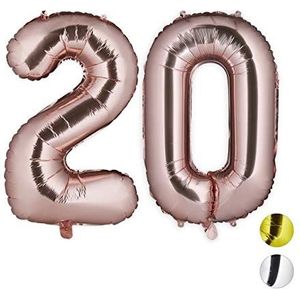 Relaxdays Folieballon 20, decoratie voor verjaardag, jubileum, trouwdag, 85-100 cm, XXL cijfers luchtballon, roségoud, H x B x D: ca. 85 x 50 x 17 cm