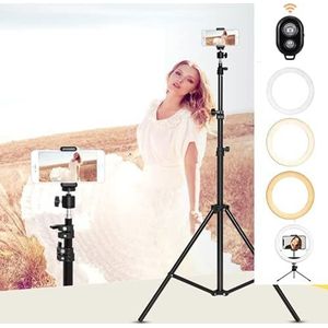 Ringlicht met statief mobiele telefoon selfie ringlamp 10" inch verstelbaar statief, 3 kleuren 10 verlichtingsmodi, mobiele telefoon ringlicht voor YouTube TikTok Influencer LED ringlicht lichtring met statief