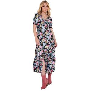 Joe Browns Maxi-jurk met bloemenkant en V-hals voor dames, Zwart, 44