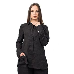 Dalle Piane Cashmere - Shirt 100% linnen, zwart, één maat, balk., Eén maat