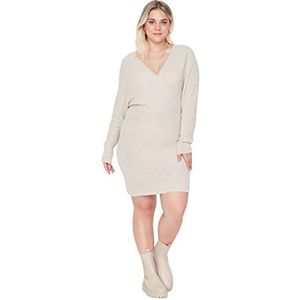 TRENDYOL Dames Woman Mini Skater ronde hals geweven stof jurk, beige, XXL/Grote maten