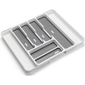 Addis Uitbreidbare ladeorganizer, besteklade met 6-8 vakhouders, wit/grijs, 34-58,5 x 41,5 x 5 cm