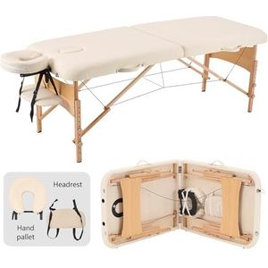YOUNIKE Massagetafel, wimperbed, 2 opvouwbaar, draagbaar, beige, licht, verstelbaar, professioneel, gezicht, spa, salon, therapie, schoonheidsspecialiste, tatoeage, 70 cm breed