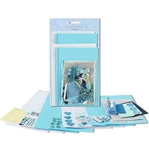 Ursus 56100014 - Wenskaartenset Groeten Blauwe Harten, 2 x 2 kaartformaten met enveloppen, 100 zelfklevende stickers, voor het ontwerpen van individuele kaarten