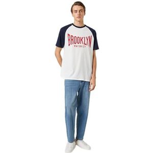 Koton Heren College T-shirt Raglan Sleeve Printed Crew Neck, gebroken wit (001), M