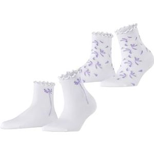 ESPRIT Dames Korte Sokken Blossom 2-Pack W SSO Viscose Dun gedessineerd Multipack 2 Paar, Wit (White 2000), 35-38