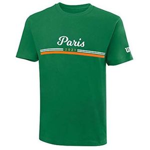 Wilson Heren T-shirt, PARIS 2021 TECH T-SHIRT, Polyester/Katoen, Groen (Amazon) / Wit/Oranje, Maat S, WRA800301SM