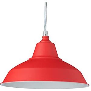 Relaxdays Hanglamp industrie, plafondlamp enkele vlam, hanglamp metaal en hout, H x B x D: 112 x 28 x 28 cm, rood