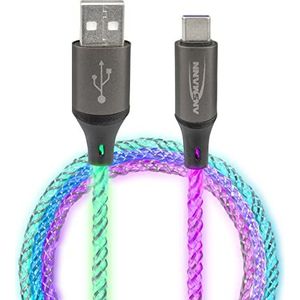 ANSMANN oplaadkabel 100 cm USB-A naar USB type C met cool, pulserend LED-licht/Stille kleurverandering, geen hinderlijk knipperen/Echte blikvanger voor gamers, auto-interieur, slaapkamer