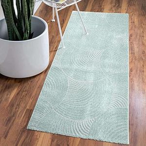 carpet city Laagpolig tapijt voor woonkamer, mintgroen, 80 x 150 cm, loper met 3D-effect, cirkelvormig patroon voor slaapkamer, hal, eetkamer