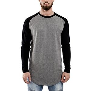 Blackskies Honkbal T-shirt met lange mouwen | Oversized Fashion Basic Sleeve Raglan Longline T-shirt voor heren L/S, grijs-zwart, XL