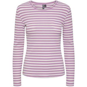 PIECES Pcruka Ls Top Noos Damesshirt met lange mouwen, Pastel Lavender/Stripes:cloud Dancer, S