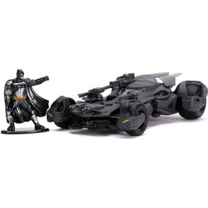 Jada Toys Justice League Batmobil, zeer gedetailleerd 1:32 modelauto incl. Batman-figuur, deuren kunnen worden geopend, met vrijloop, grijs