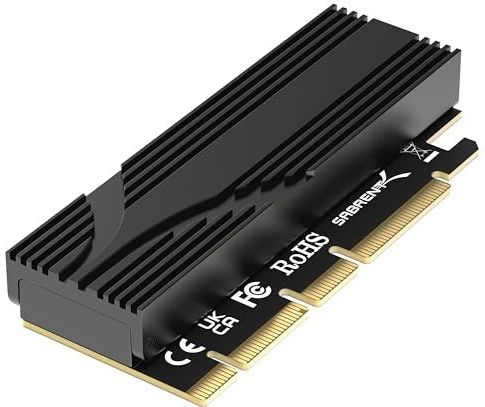 SABRENT M.2 NVMe SSD naar PCIe x16 gereedschapsvrije add-in kaart (AIC) met aluminium koellichaam, M.2 PCIe-adapter voor Gen5 SSD's PCIe 5.0, achterwaarts compatibel met eerdere PCIe-generaties