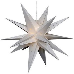 Dekohelden24 Advent ster van kunststof om open te klappen, 80 cm met 18 punten, in de kleur wit, incl. LED-verlichting en adapter, geschikt voor binnen en buiten. 833100