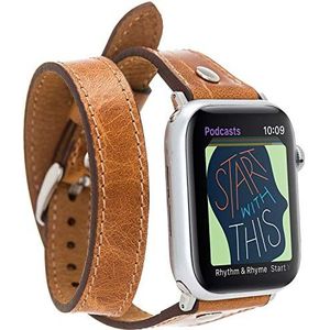 VENTA® Slim lederen armband Twist voor Apple Watch 1/2/3/4/5 verwisselbare armband, compatibel met Apple Watch, reservearmband, echt leer (38-40 mm/zadelbruin/DT-VA17-V18) + adapterset zilver