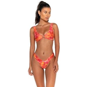 FAE House - Kendall Bikini Top - Bloom - Luxe Dames Zwemmode - Gebloemd Rood - 100% Duurzame ECONYL® - stof - Koude handwas - Gouden sluiting op maat - Maat XL -