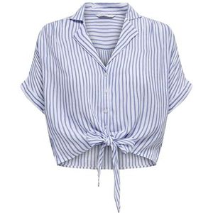 ONLY Dames ONLPAULA Life S/S TIE WVN NOOS T-shirt, Cloud Dancer/Stripes:Blue Stripes, L, Cloud Dancer/Stripes: blauwe strepen, L