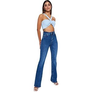 Trendyol Vrouwen hoge taille flare been flare jeans, blauw,44, Blauw, 42