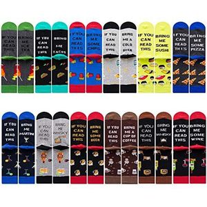 HSELL Heren grappige patroon jurk sokken gek ontwerp katoenen sokken nieuwigheid geschenken voor mannen, 12 paar - grappig gezegde geassorteerd, one size