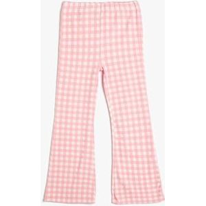 Koton Flare Broeken voor meisjes, elastische tailleband, katoenen broek, Pink Check (2c6), 6-7 Jaren