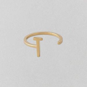 Design Letters Ring A-Z (Goud) T, Metaal, One size